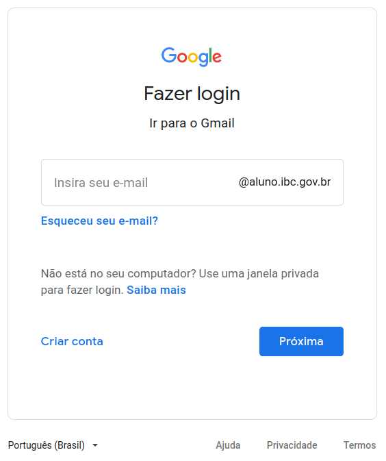 Caixa de login do Gmail